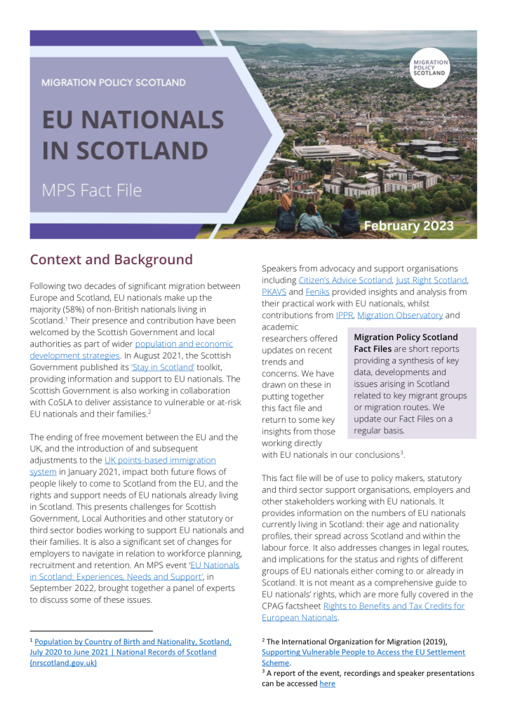 Front cover of EU nationals in Scotland population trends